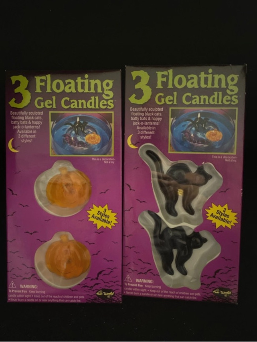 Vtg Fun World Halloween Floating Gel
Candles Black Cat Pumpkin